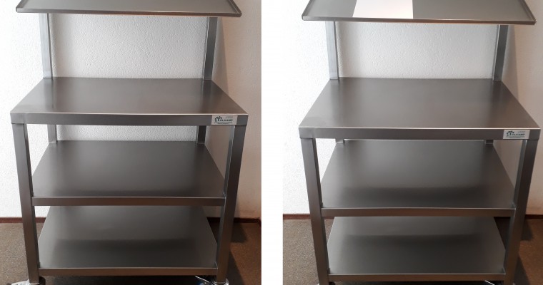 RVS werktafel met schappen - Tolkamp snijkeukentechniek