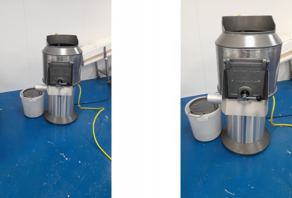 Visschrapmachine Duurland met een capaciteit van 25 kg per keer.twee keer